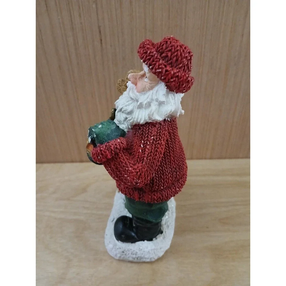 Santa Claus Christmas Figurine Holding Teddy Bear & Lantern Holiday Decoration